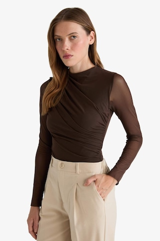 Defacto Slim Fit Dar Kesim Tül Uzun Kollu Çıtçıtlı Body G3075ax25aubn220 Kahve