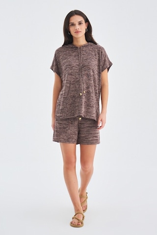 Peraluna Kaıra Blouse & Shorts Kapüşonlu Yazlık Kadın Triko Şort Kahve Kahverengi