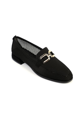 Shoetek Rolinda Kadın Babet Tokalı Fileli Siyah Siyah