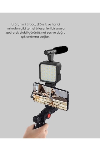 Zengemtx Video Çekim Kiti Tripod Led Işık Harici Mikrofon Ve Bluetooth Kumanda Seti Çok Renkli