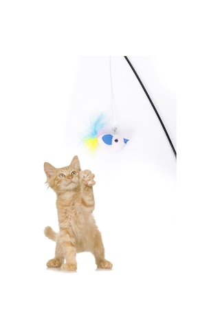 Tüylü Kedi Oltası Peluş Kuşlu Kedi Oyun Oltası 46 CM