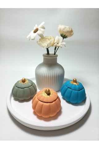 Tabaklı 3'lü Mini Balkabağı Vazo Dekoratif Set Random Çok Renkli