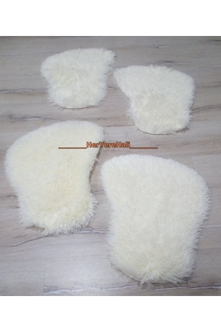 Yamalı Home Tavşan Tüyü Beyaz 2'Li Ayak Paspası Seti 30X46Cm
