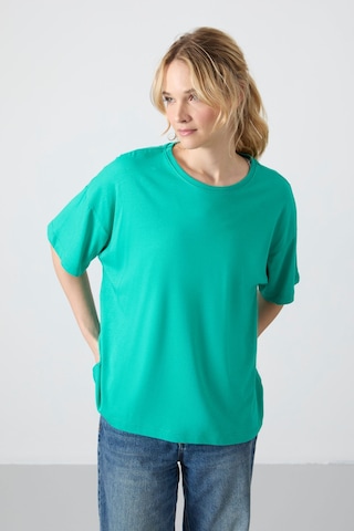 Tommy Life Deniz Yeşili Penye Modal Yumuşak Tuşeli Oversize Fit Basic Kadın T-shirt- 97285 Deniz Yeşili