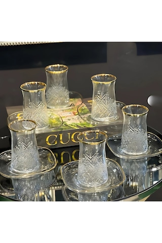 Assa Bazaar 12 Parça Gerçek Yaldızlı Timeless Çay Seti 6 Bardak & 6 Tabak Gri