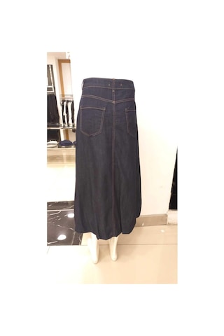 Dilvin Kadın Altı Büzgülü Uzun Denim Balon Etek-10678 Lacivert
