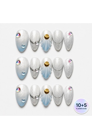 Mavi Nail Art Kısa Badem El Yapımı Jel Tırnak Kkbd-3508 L