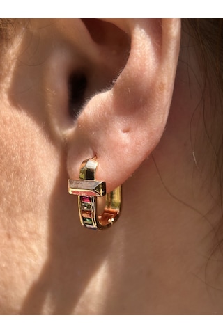 Bym473 U Model Kapamalı Zirkon Renkli Taşlı Günlük Rose Gold Kadın Çelik Küpe Rose Gold