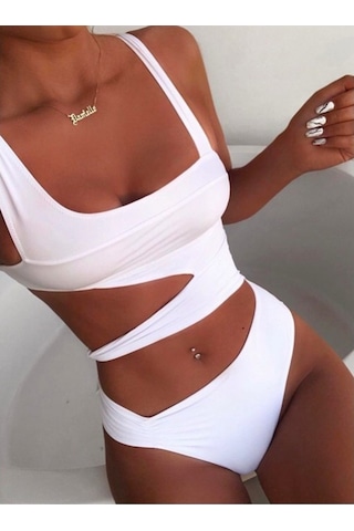 Özel Tasarım Desketksiz Kaplı Beyaz Bikini Takım (551647972) Beyaz