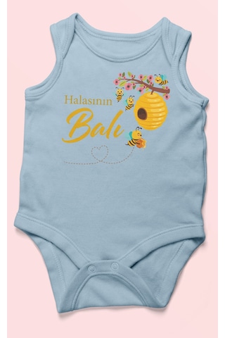 Halasının Balı Baskılı Bebek Zıbını Çıtçıtlı Body 8 Renk %100 Pamuk Sıfır Kol Bebe Mavisi