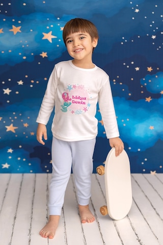 Pia Baby İsimli Kız Çocuk Pijama Takımı %100 Pamuk Penye İsme Özel Baskılı Kişiselleştirilebilir Pijama Seti 20735m14pi Krem
