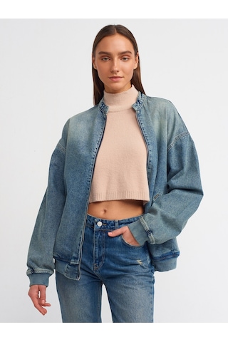 Dilvin Kar Yıkama Uzun Bomber Mont Tint Mavi