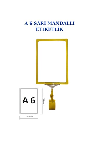 3 Adet Sarı A6 Mandallı Raf Sepet Etiketi Çerçeveli Etiketlik Sarı