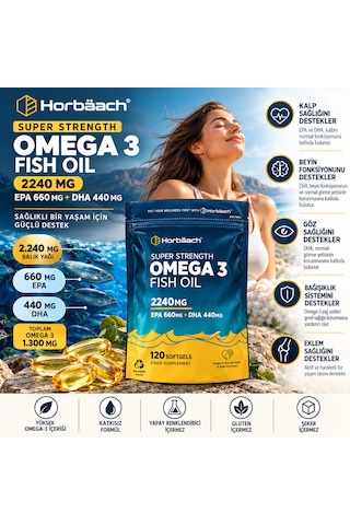 Horbäach Super Strength Omega 3 Balık Yağı 2240 Mg 120 Yumuşak Kapsül