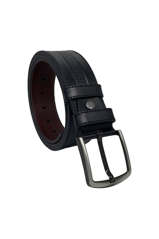 Süzer Deri 4.5 Cm. Spor Suni Deri Desenli Ve Dikişli Model Erkek Kemer Siyah Siyah