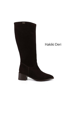 Gönderi(R) Gönderir Kadın Kahve Süet Sivri Burun Kalın Topuklu Hakiki Deri Çizme Gkzc13452511 Kahverengi