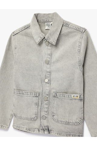 Koton Pamuklucepli Uzun Kollu Klasik Yaka Denim Ceket Gri 6skb20003td Gri