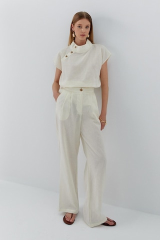 Düğme Detaylı Keten Takım Ekru Ekru