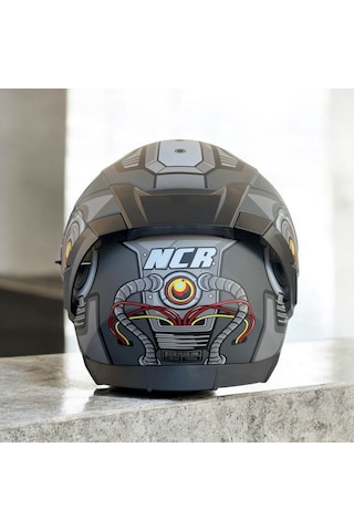 Ncr Visörlü M69 Ece22-06 Belgeli Kapalı Kask Robotik Dizayn Gri