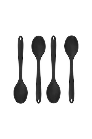 Besthome1 Siyah Isı Dayanıklı Silikon Kaşık Seti 4 Adet - Mutfak Gereci Pişirme Servis İçin Kullanılır Siyah