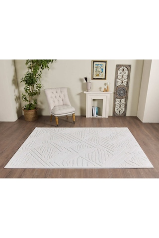 Mariesse Home Elit Bukleli Yumuşak Peluş Post Shaggy Çocuk Odası Oturma Odası Salon Mutfak Halısı 0769a Beyaz