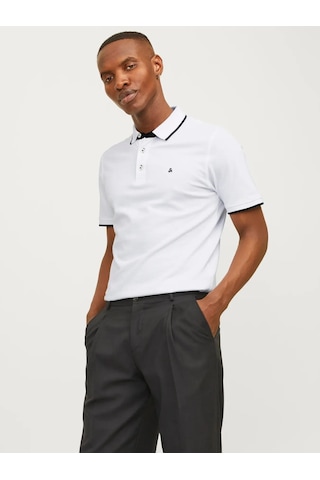 Jack & Jones Jjepaulos Polo Ss Noos Erkek T-shirt 12136668 Beyaz Siyah