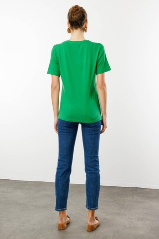 Kadın Sıfır Yaka Basic Penye T-shirt A.yeşil Yeşil