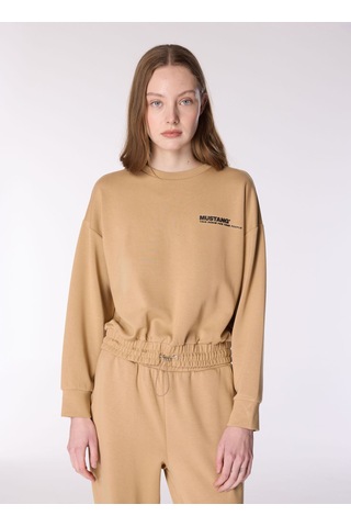 Mustang Bej Kadın Bisiklet Crop Baskılı Sweatshirt M4wl-swt-1013