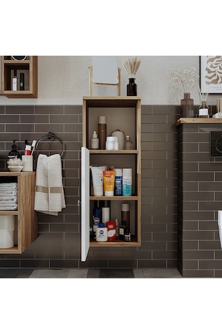 Banyo Dolabı Mat Mdf 90 X 35 Cm Banyo Boy Dolabı Atlantik Çam - Beyaz