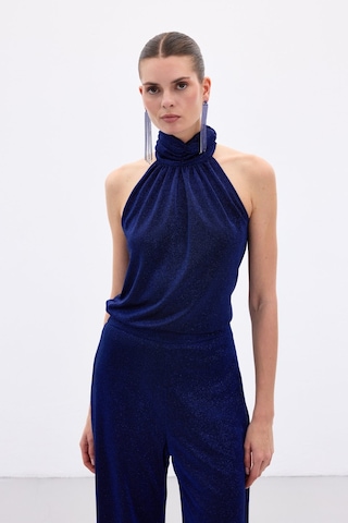 Sateen Kolsuz Parlak Bluz - Sax Mavi-136644 Saks Mavi