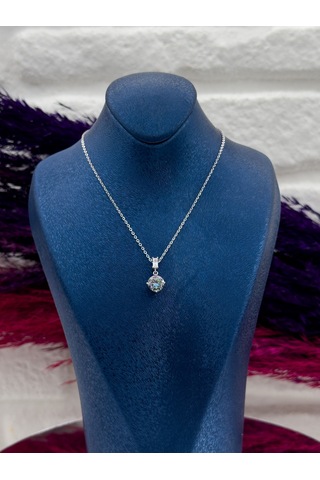 925 Ayar Gümüş Mistik Topaz Taşlı Özel Tasarım Zarif Kadın Kolye Gümüş