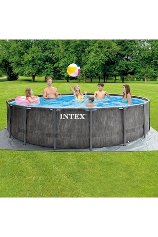 İntex 26742np Greywood Yuvarlak Prefabrik Aile Havuzu 457x122cm Filtre+merdiven+örtü Set