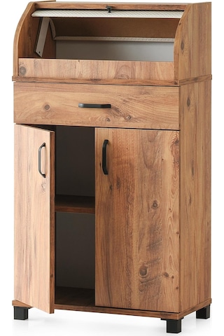 Ahşap Dolaplı Çekmeceli Mutfak Kiler Dolabı Büyük Ekmeklik Çam