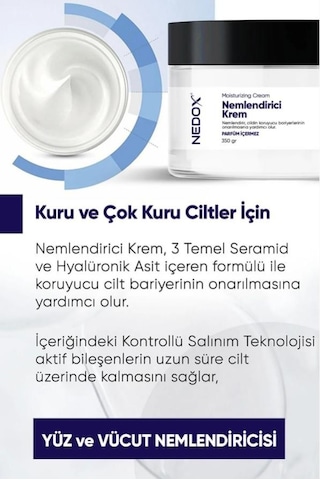 Nedox Nemlendirici Krem Kuru Ciltler Seramid ve Hyalüronik Asit İçerikli Yüz Vücut Kremi 350 G