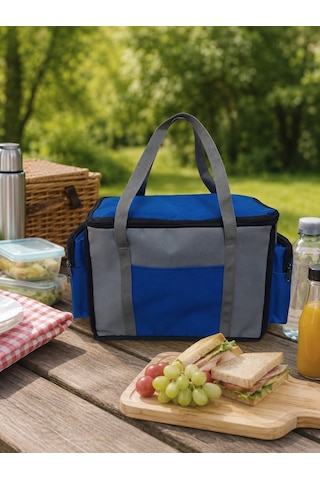 Newbag Yandan Cep Yalıtımlı Soğutucu El Askılı Kamp Çanta-gri Mvi Gri - Mavi