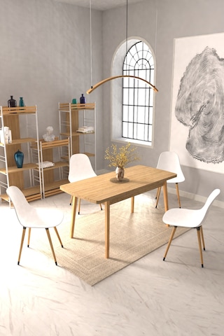 Vilinze Eames Sandalye Avanos Ahşap Mdf Açılır Mutfak Masası Takımı - 70x120+30 Cmtk-avanos-70120ak-nn-eames-nb Beyaz