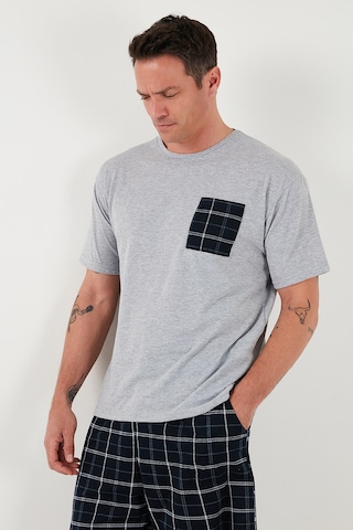 Buratti Kareli Regular Fit Pamuklu Bisiklet Yaka Kısa Kollu Şortlu Erkek Pijama Takımı 6572020 Gri Melanj