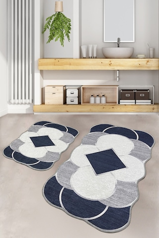 Corte 2 Li Set Banyo Halısı DjtYıkanabilir Kaymaz Taban Paspas Klozet Takımı Çok Renkli