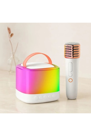 Jenerik Kablosuz Mikrofonlu Karaoke Hoparlör Bluetooth, Beyaz, Usb Şarjlı