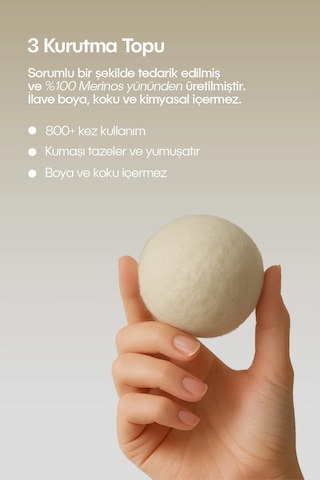 Çamaşır Yün Kurutma Topu Ve Koku Seti - Kurutma Makinesi İçin - 3 Adet Top Renkli