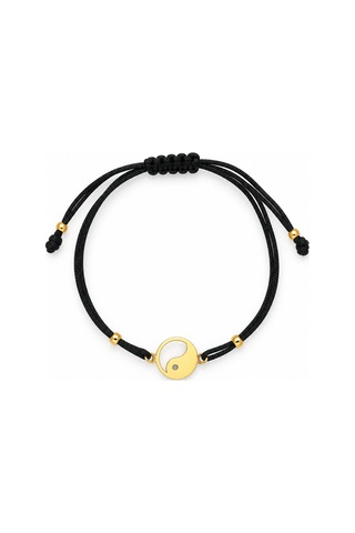 14 Ayar Altın Siyah İpli Yin Yang Bileklik