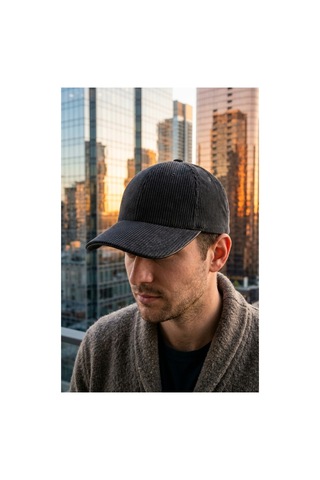 Emybox Deri Siperlikli Kaşe Kadife Şapka Unisex Kışlık - Ayarlanabilir Urban Stil Baseball Cap Siyah Kadife Fitilli