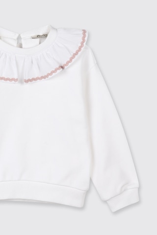 Panço Kız Bebek Fırfır Yaka Detaylı Su Taşı Detaylı Beyaz Sweatshirt