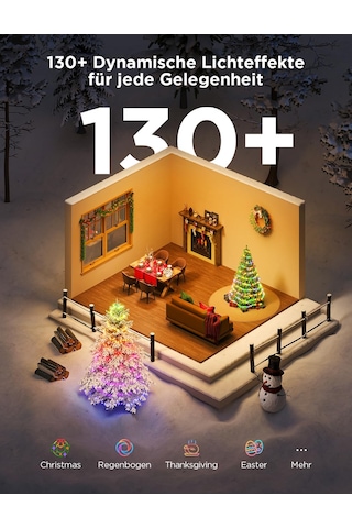 Govee Noel Işıkları, Rgbwıc 20m Dış Mekan Noel Aydınlatması, Noel Ağacı İçin 200 Led'li İç Mekan Peri Işıkları, Şekil Haritalama, 130'dan Fazla Sahne Modu, Aıgc, Alexa İle Uyumlu, Yeşil Kablo Siyah