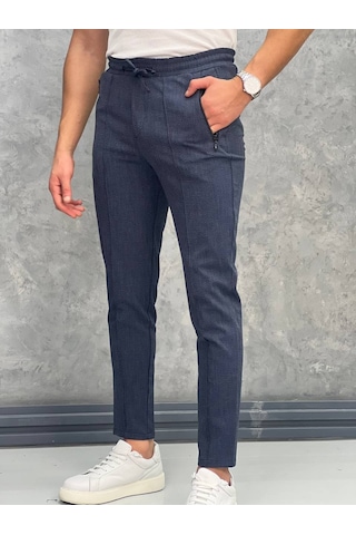 Modefendi Çizgi Detaylı Slim Fit Pamuk Likra Jogger Pantolon Lacivert