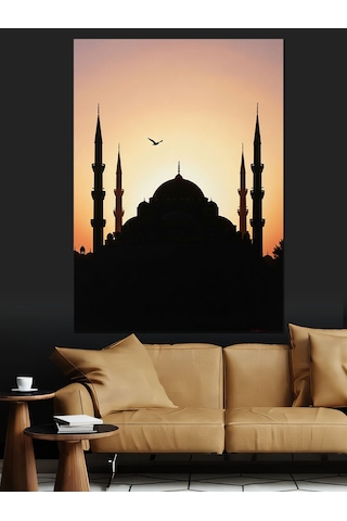Sultanahmet Silüeti Cami Minare Dekoratif Kanvas - Mdf Ahşap Tablo