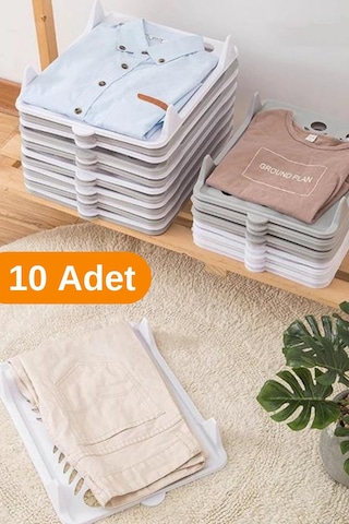 Esti 10 Adet - Pratik Dolap İçi Tişört, Gömlek, Elbise Ve Pantolon Düzenleyici Raf Organizer Beyaz