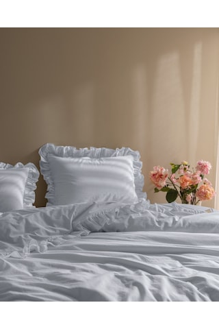 Madame Coco Obernai Tek Kişilik %100 Pamuk Fırfırlı Düz Yıkamalı Nevresim Takımı - Mavi 8684427198353 Mavi