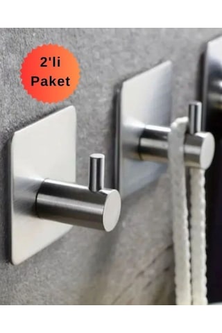 Paslanmaz Çelik 2 Adet Yapışkanlı Bornozluk Havluluk Askılık Yata Çelik