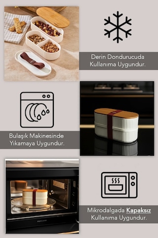 Bambu Kahvaltılık Saklama Kabı İki Bölmeli Büyük Lunch Box Çok Renkli
